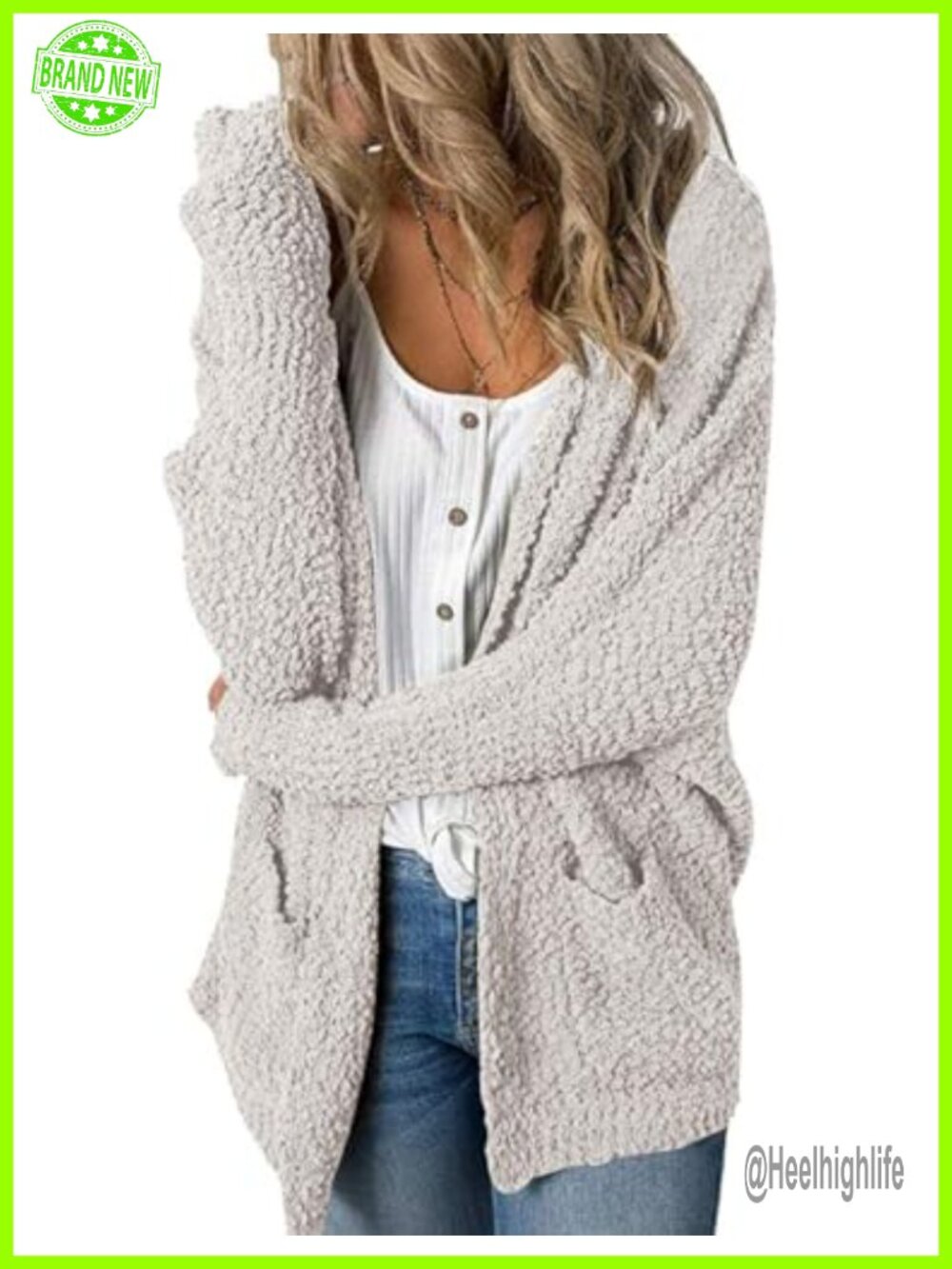 Womens Fuzzy Popcorn Yarn Chunky Oversized Cardigan Sweater Big Pockets Fall